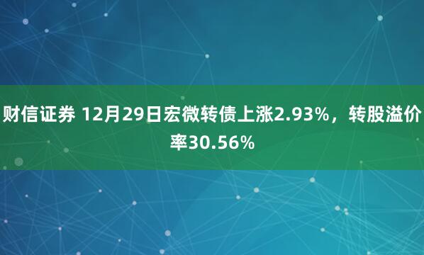 财信证券 12月29日宏微转债上涨2.93%，转股溢价率30.56%